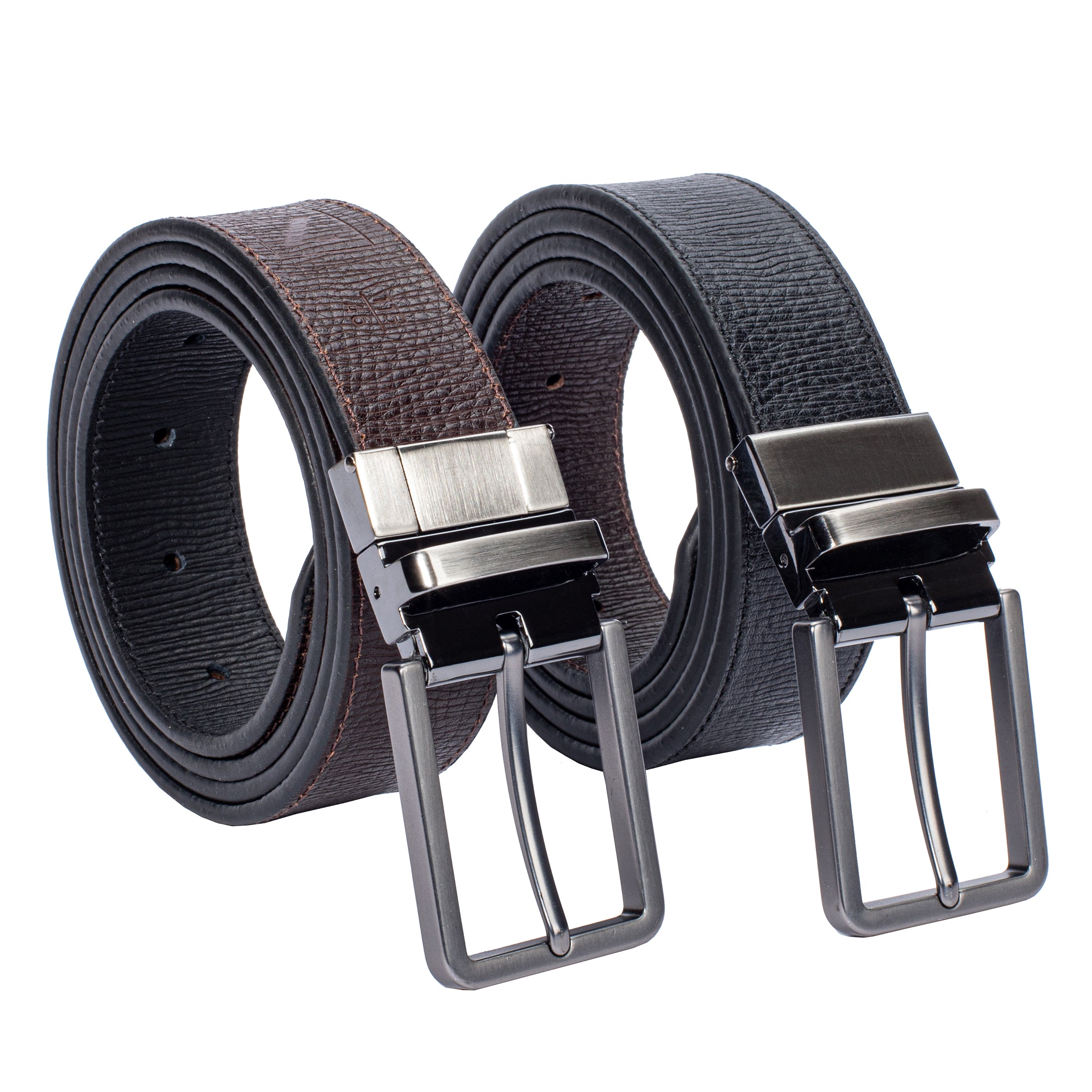 Black Grained Leather and Black Leather Reversible Belt SS24